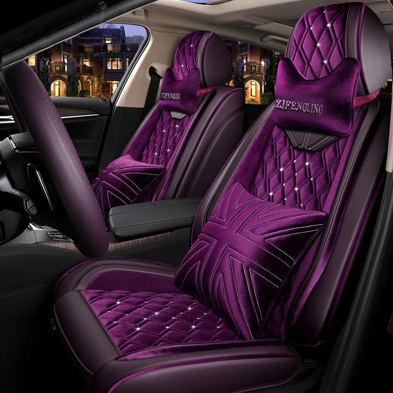 leather and velvet Custom  Four Seasons Universal Car Seat Cover Bag Set Customized with diamonds in winter
