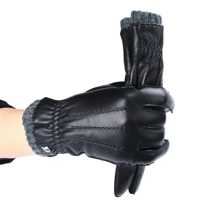 Модные теплые зимние мужские кожаные перчатки с шерстяной подкладкой из натуральной овчины