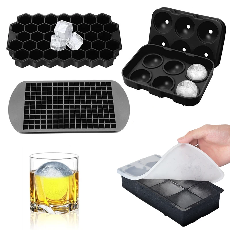 Amazon Hot Sale Food Grade Silicone Ice Cube/ Ball Tray Square Round Hexagon Shape Ice Cube Maker Silicone Mold
