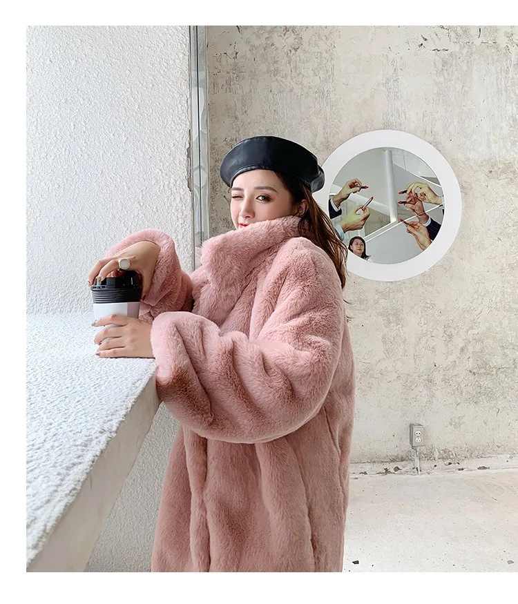 2024 cheap winter warm new fashion faux fur mink fur coat Mink fur coat female whole mink over the knee long clip cotton