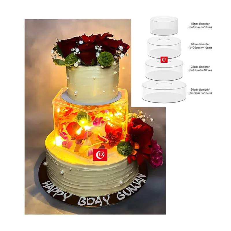 Clear Acrylic Cake Separator Fillable Cake Stand Round Cake Display Stand Floating Cylinder Pedestal Dessert Display Stand