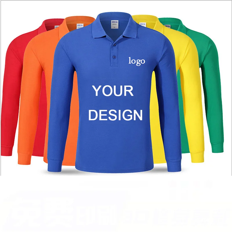 
Custom all over sublimation printing cotton long sleeve custom polo shirt men collar t shirts with embroidery logo 