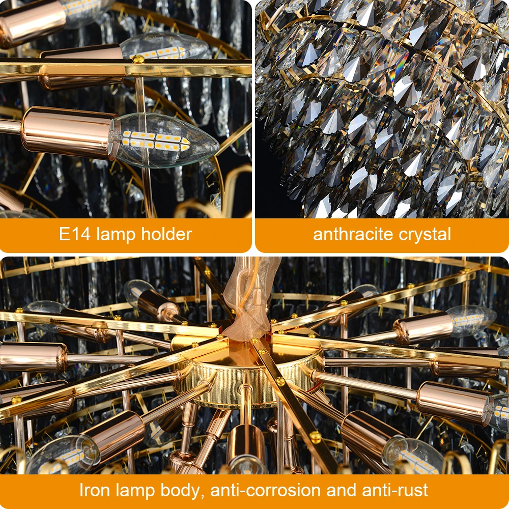Wholesale hotel wedding decorate living room large gold big pendant ceiling home modern luxury crystal hanging light chandelier