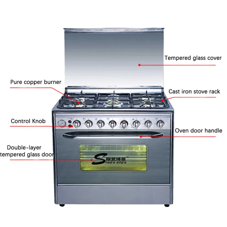 
Hot selling 6 burner stove with oven and grilled four cuisinere standing gas cooker with oven 36 inch cooking range with oven 