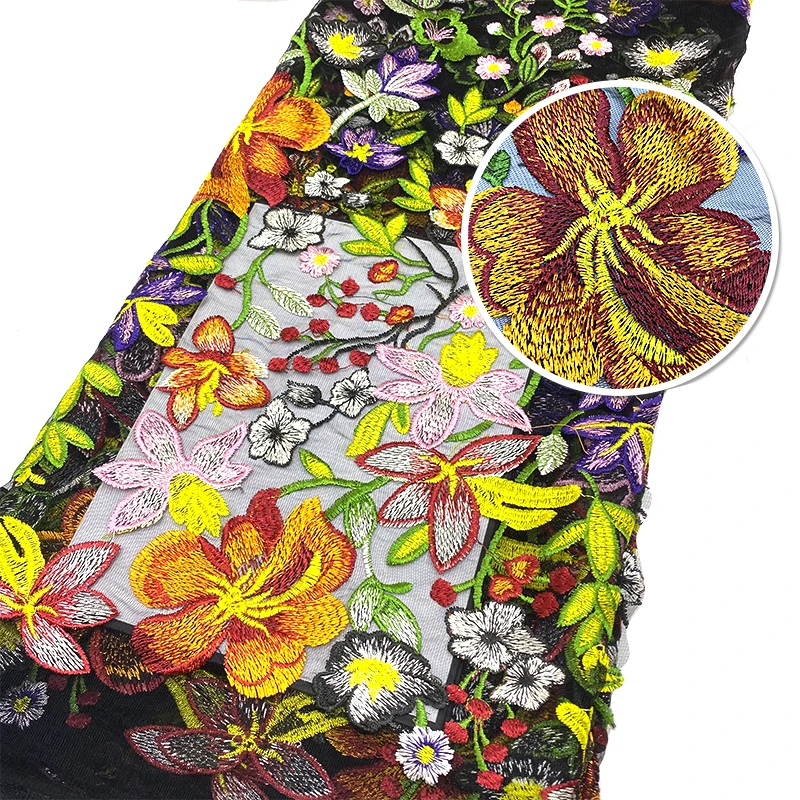 Latest design bridal dress Textile material mesh polyester floral  tulle lace fabric embroidered