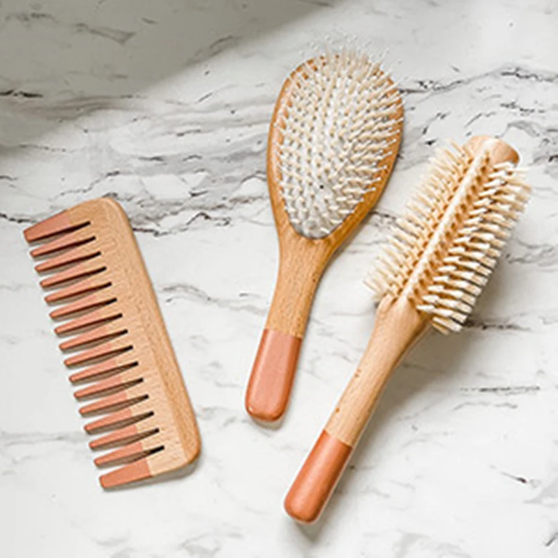 Detangling Hair Brush Comb Wood Custom Logo Detangle Brush Hair Barber Set For Women