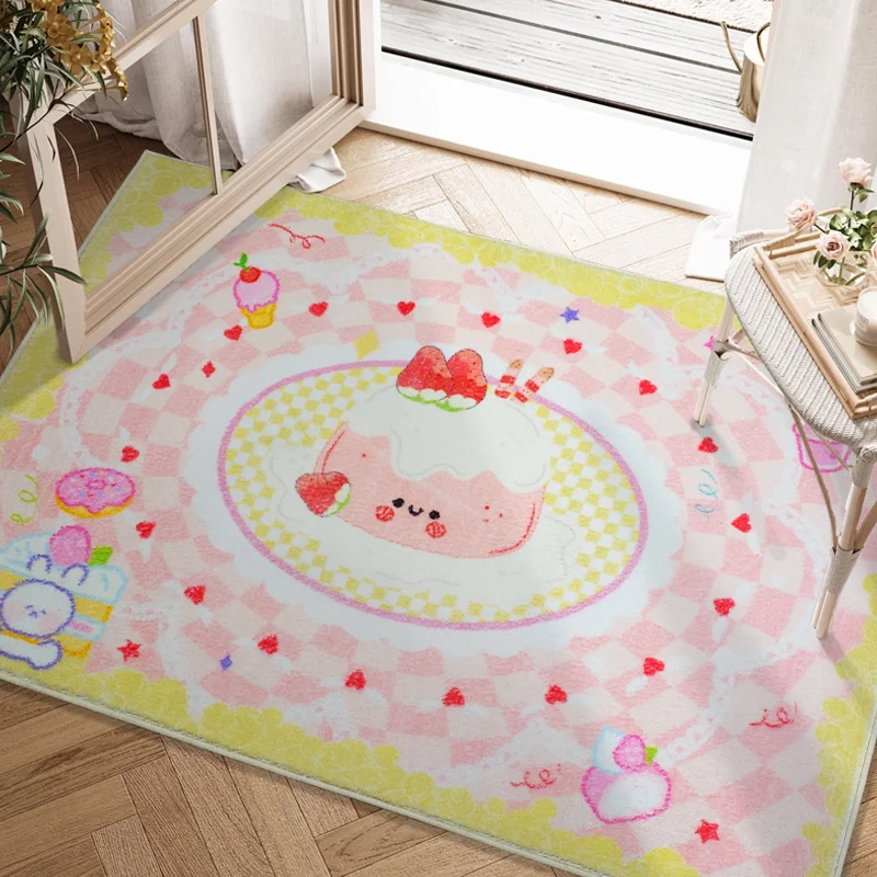 Hot Selling Cute Pink Style Washable Faux Cashmere Soft Plush Kid Bedroom Livingroom Carpet Area Rugs