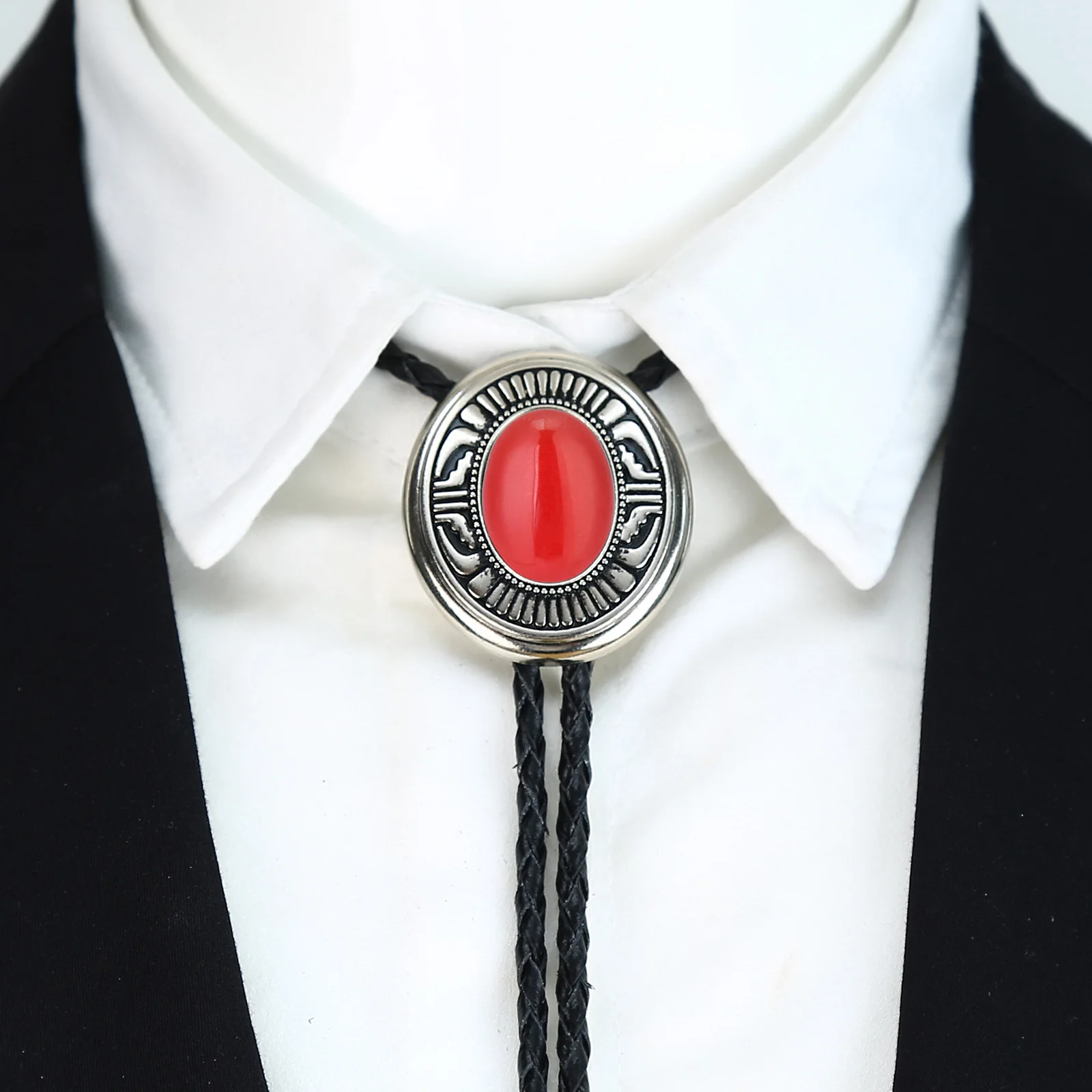 European and American fashion natural agate stone zinc alloy cowhide Bolo Tie bow tie sweater chain