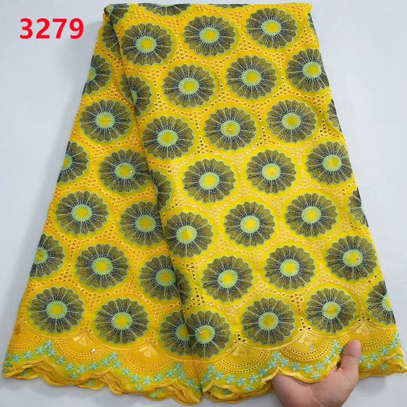 3279 Newly  African Cotton Lace Fabric 2023 Swiss Voile Lace Fabric in Switzerland with Stones for Sewing Bridal Wedding Dress