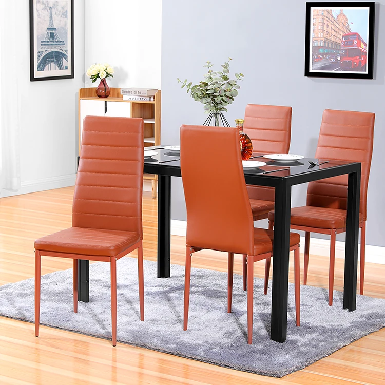 Cheap Modern 6 Seater Black Tempered Glass Dining Table Set For Home Dining Room Use