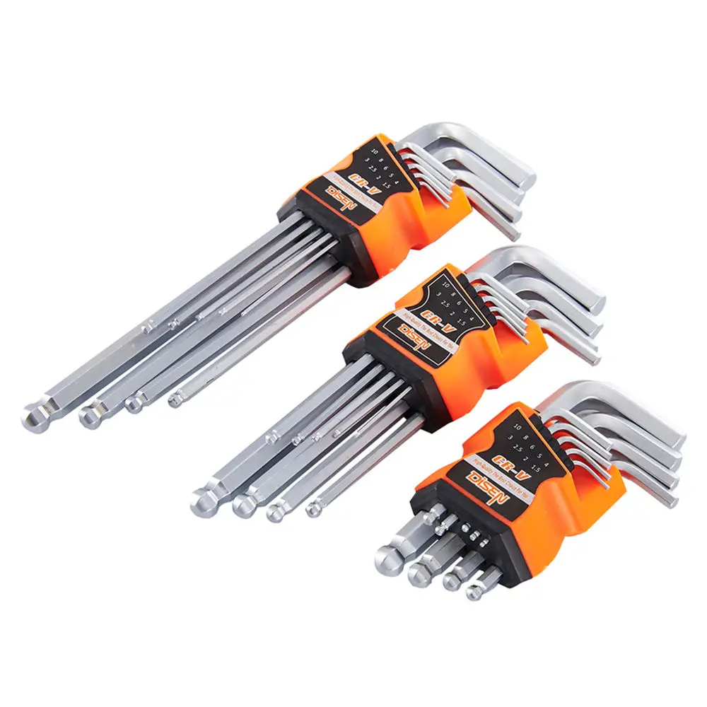 DISEN Chave Allen 9PCS Professional High Quality Ball Point Hex 5mm 6mm Hexagon  Key Wrench Spanner Set L Type Wrench