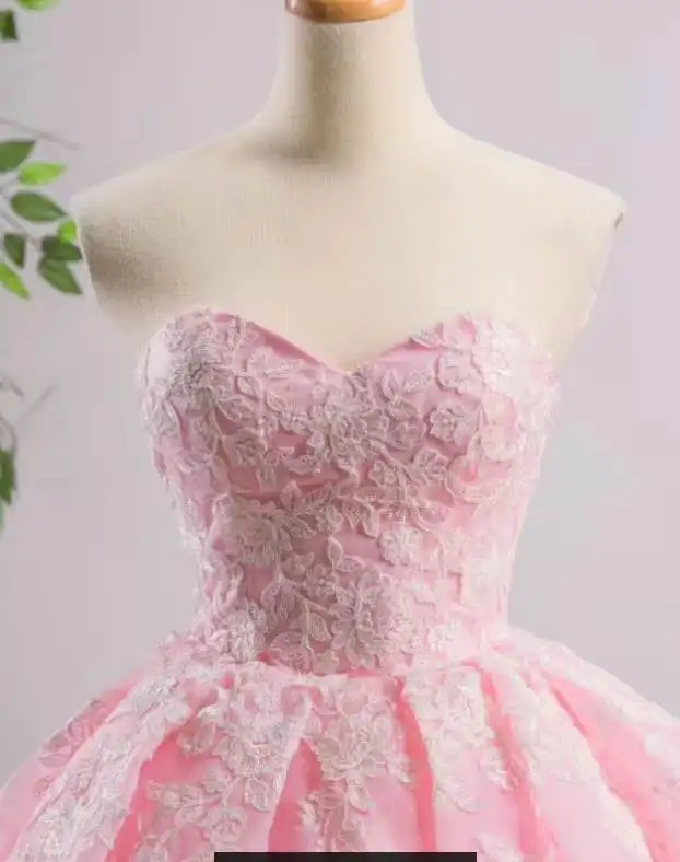 RSM66411 real elegant pink sweetheart ball gown applique pattern long cheap evening gowns