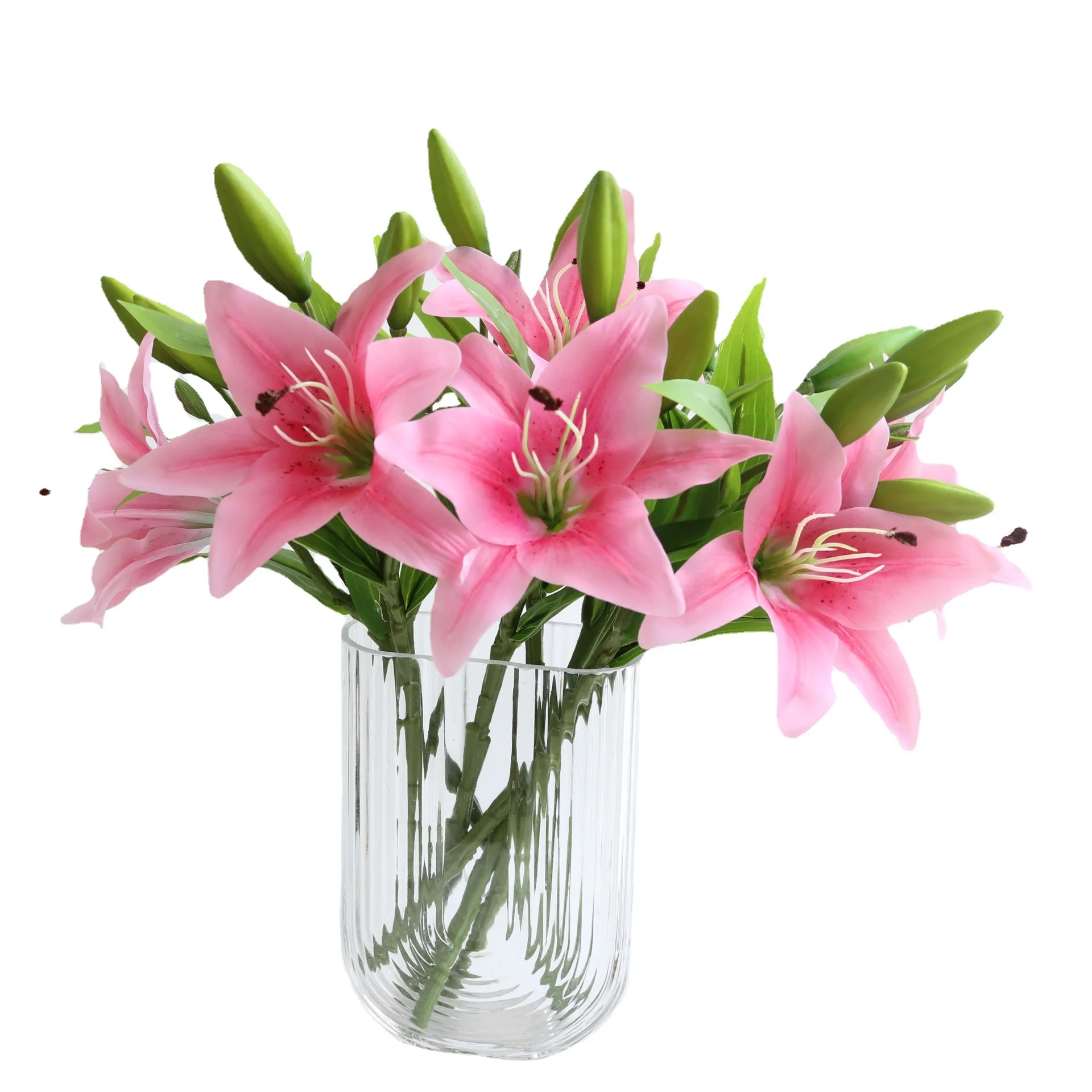 Single 3-head film feel short rod lily simulation flower plastic flower wedding decoration flower wholesale