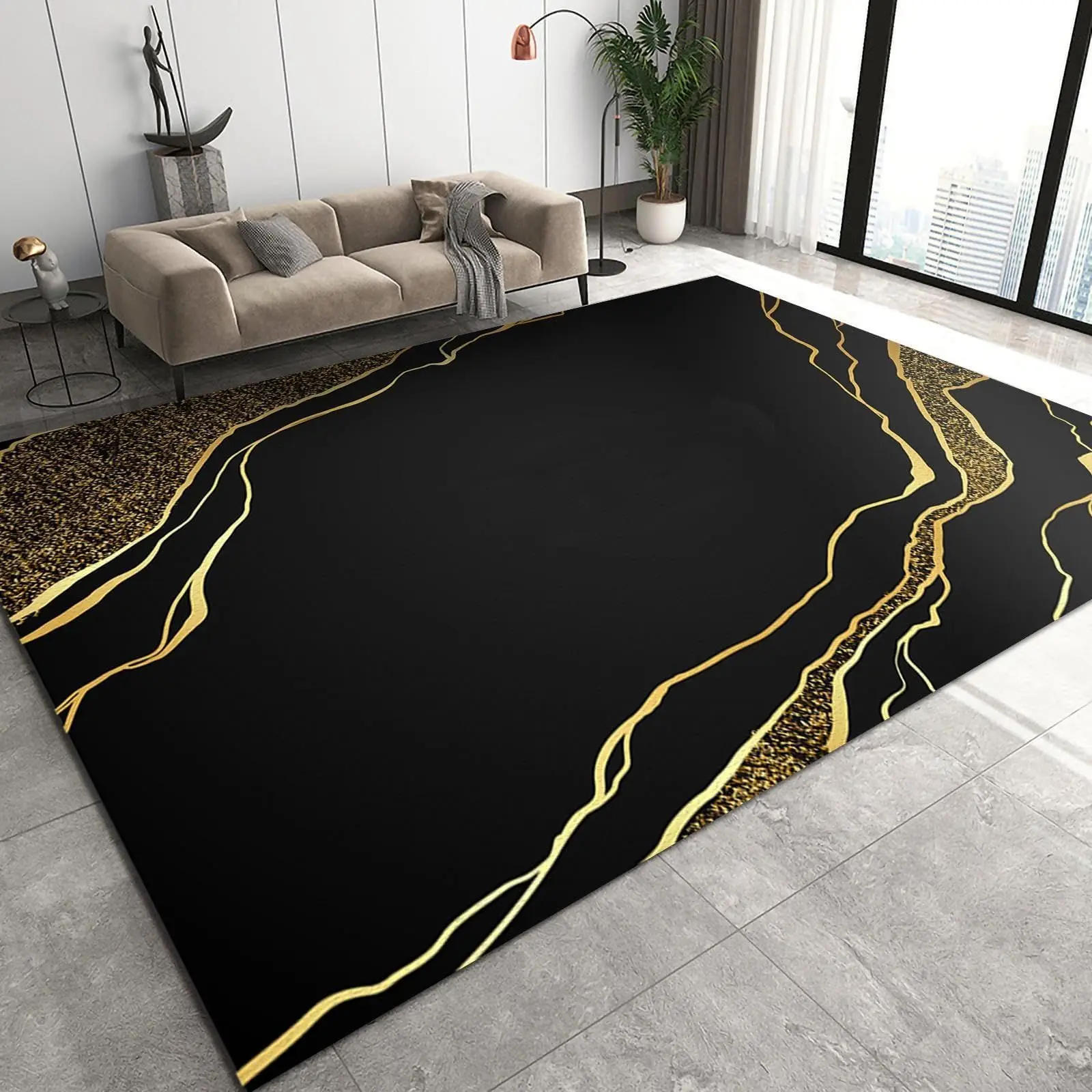 Modern Non-Slip Stone Green Marble Carpet Abstract Pattern Rugs For Living Room