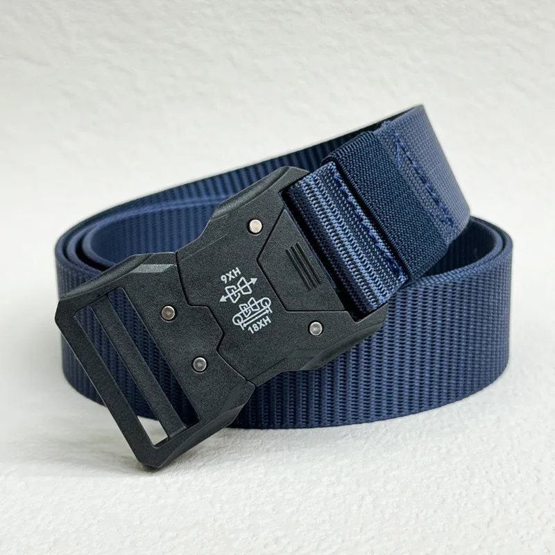 Stylish Men Black Tactical Belt Quick-Release Plastic Buckle - Durable Nylon Perfect For Outdoor Training & Casual Wear