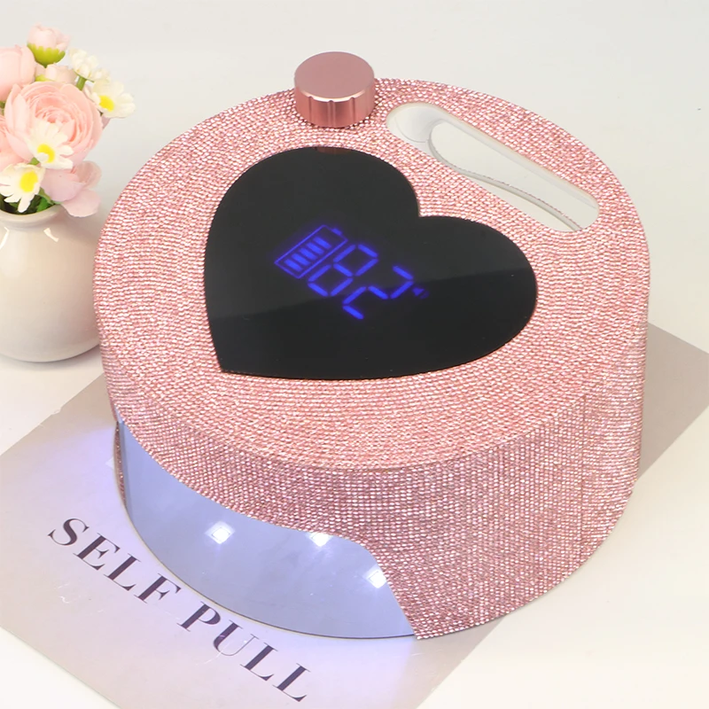 54W Heart Shape With Diamond Decoration UV LED Wireless Portable UV LED Nail Lamp Nail Polish Light