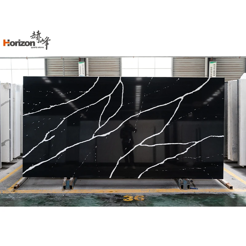 Horizon calacatta black quartz slabs faux marble stone pure black artificial quartz stone big slabs calacatta countertops quartz