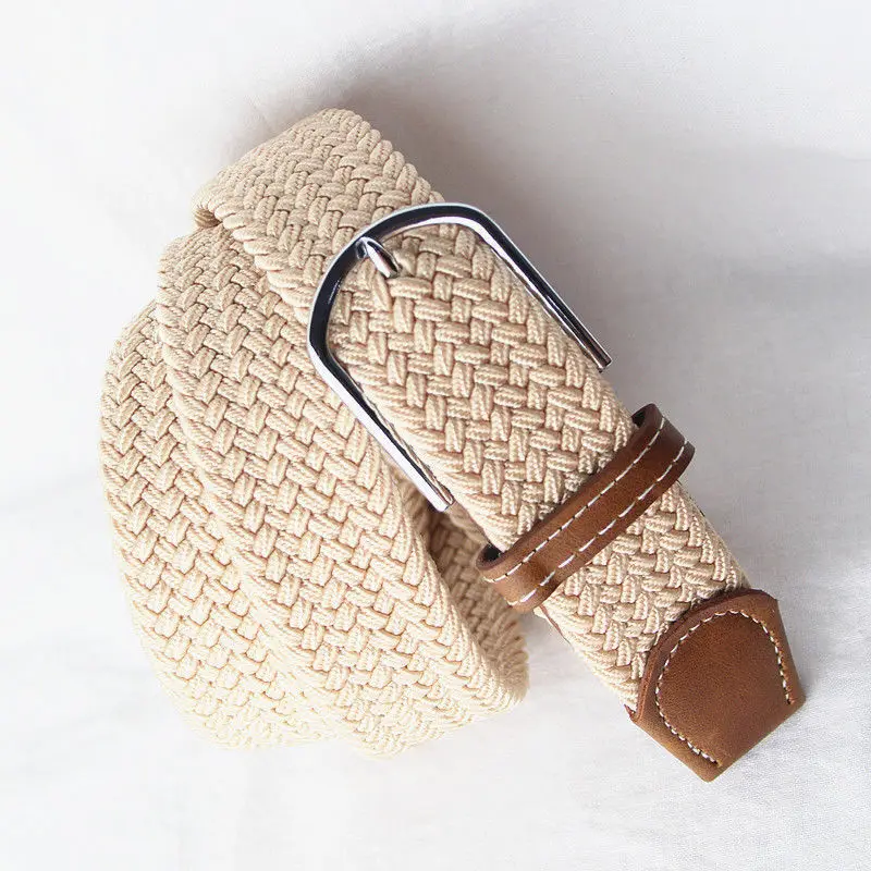 Custom Multi-color  Unisex Men Casual Knitted Fabric Woven Braided Elastic Stretch Belt For Women Jeans