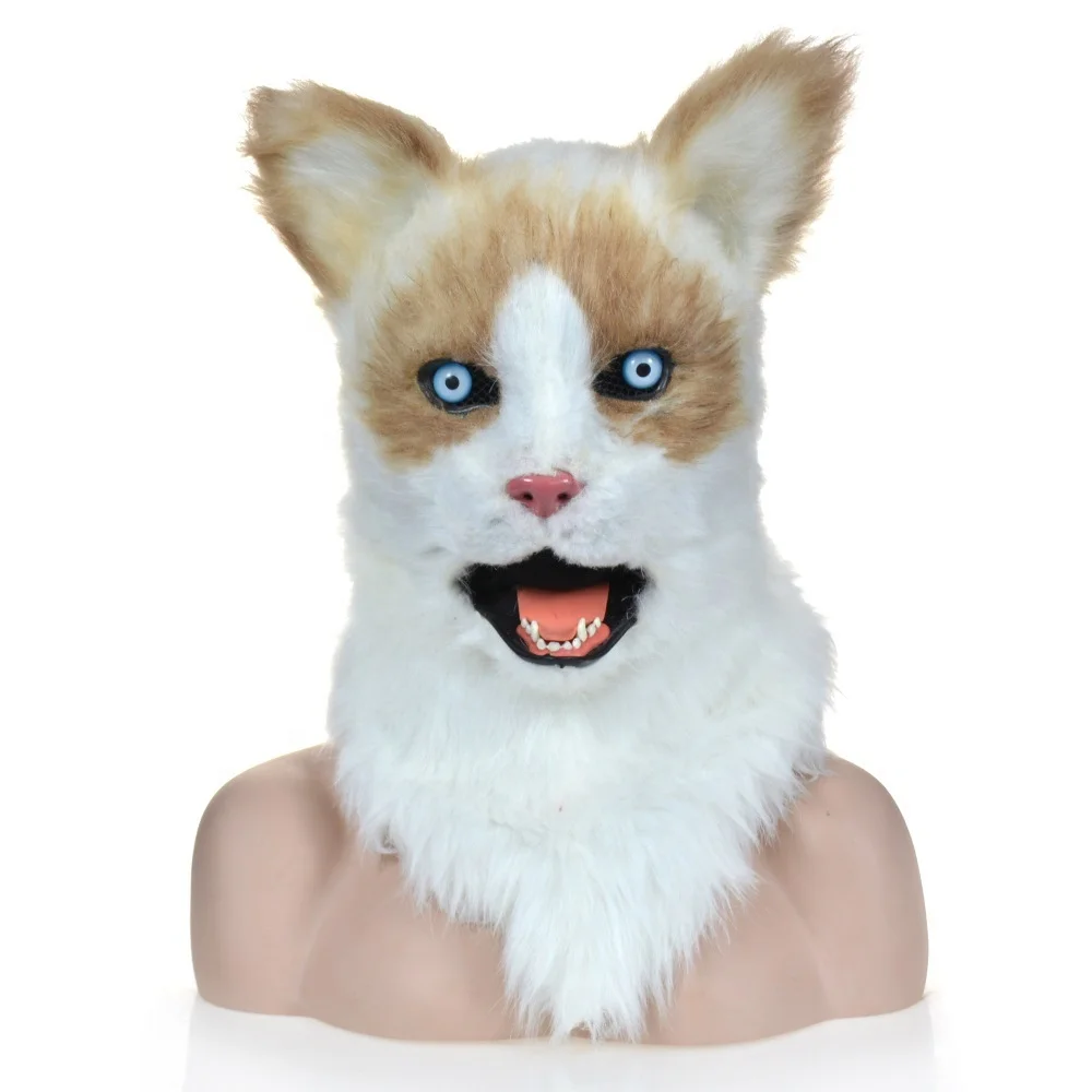 Tgirl Cat Moving Mouth Mask Head Mask Realistic Animal Halloween Mask for Halloween Cosplay Costume Party