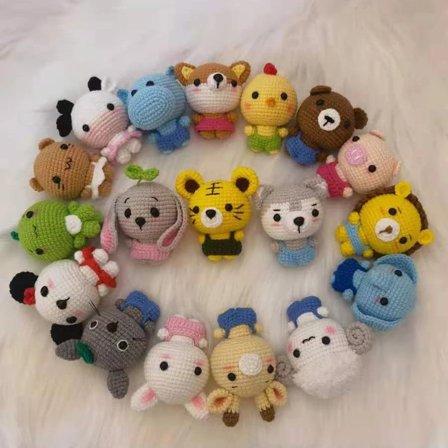 2022 Customized Amigurumi Keyring Crochet Keychain Knitted Little Pika chu Rabbit Bear Frog Doll Toys animals Keychain For Baby