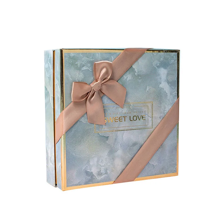 wholesale top lid custom luxury pink green marble paper valentines day empty foil stamping gift box with ribbon