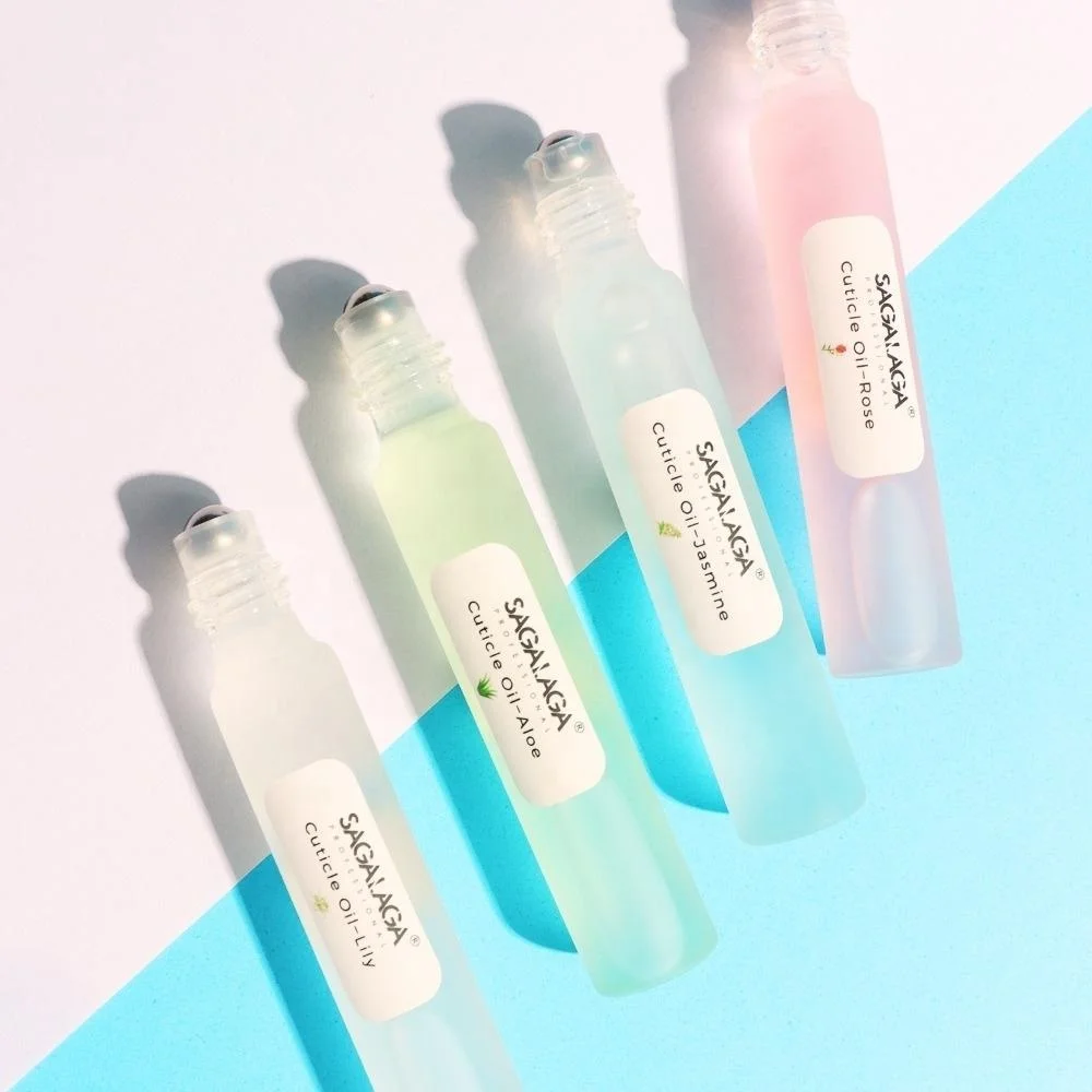 Set Nail Salon Care Revitalizer  Labeled Roller Pen Personalized fruits flower scented Organic Vegan Cuticle Oil Vitamin E