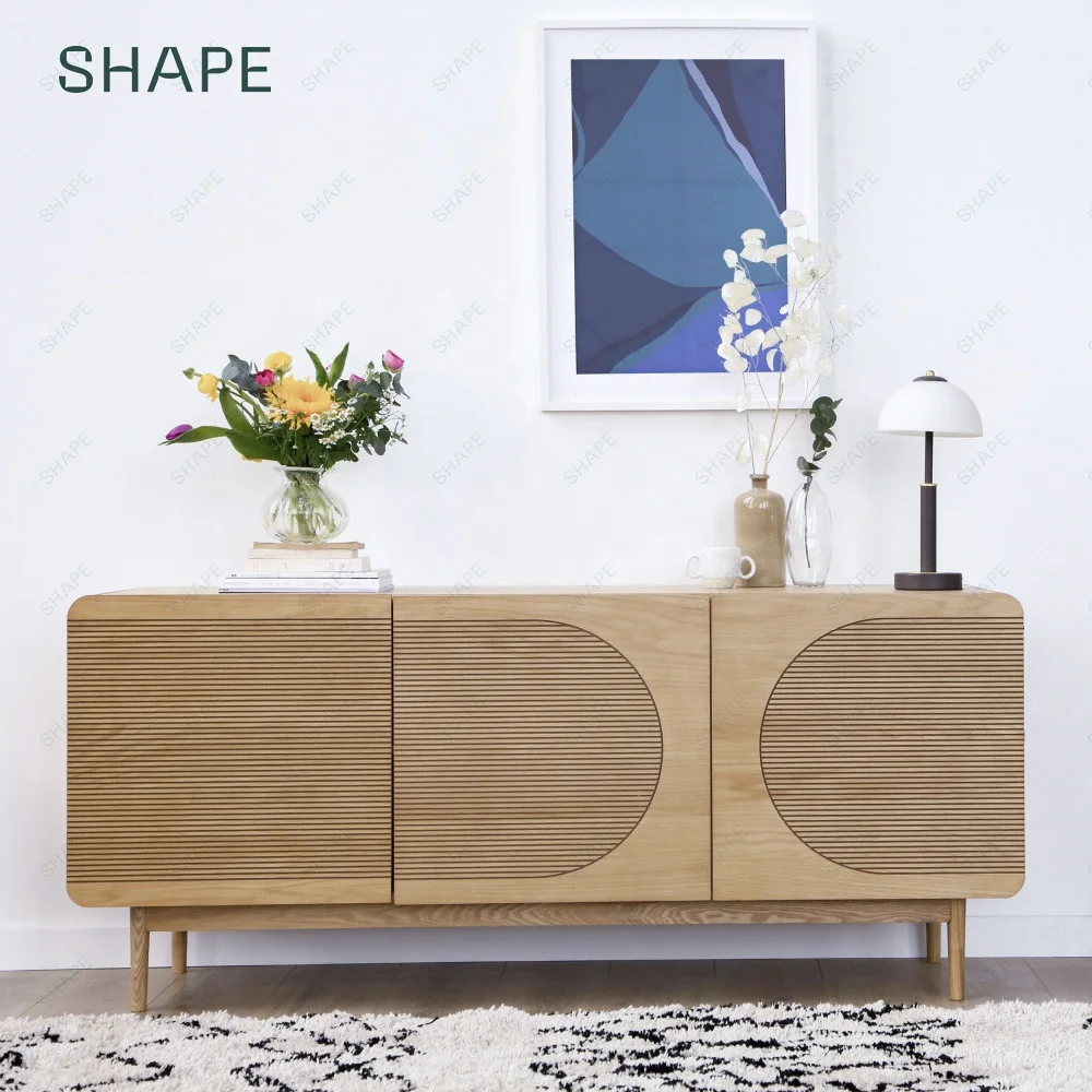 SAPA 160 sideboard in solid oak and oak veneer with  2 adjust and 3 soft closing doors in groove decoration