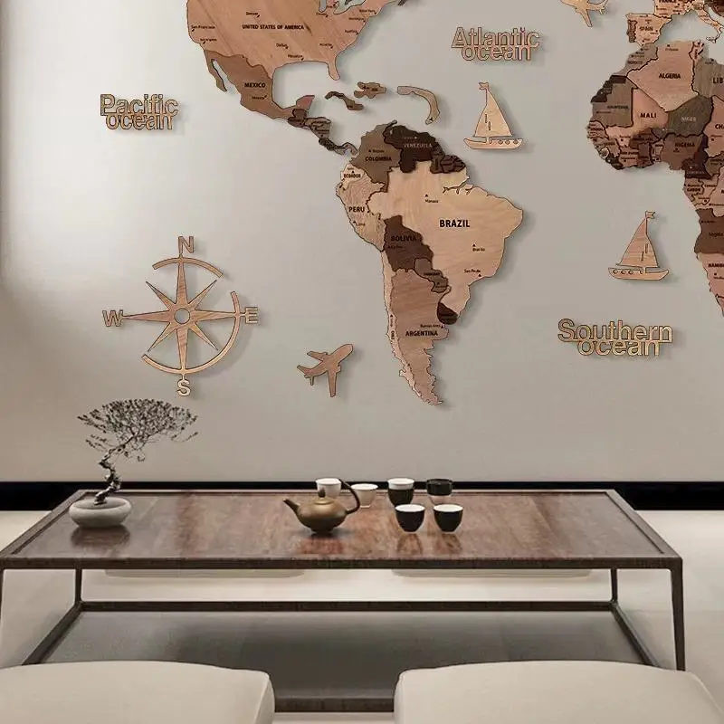 Wooden Maps Suitable for home and office diy wall art decoration Wooden world maps