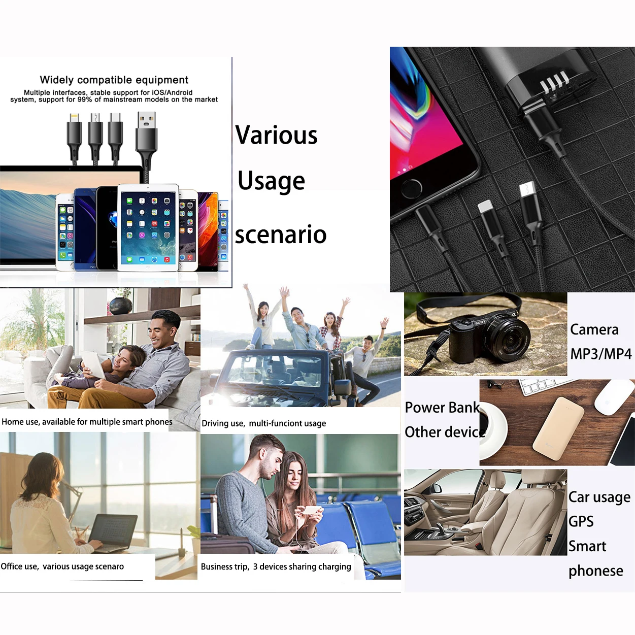 Micro USB Type C Charger Cable Cheap Nylon Braided 3 In 1 Fast Charging Usb Cables