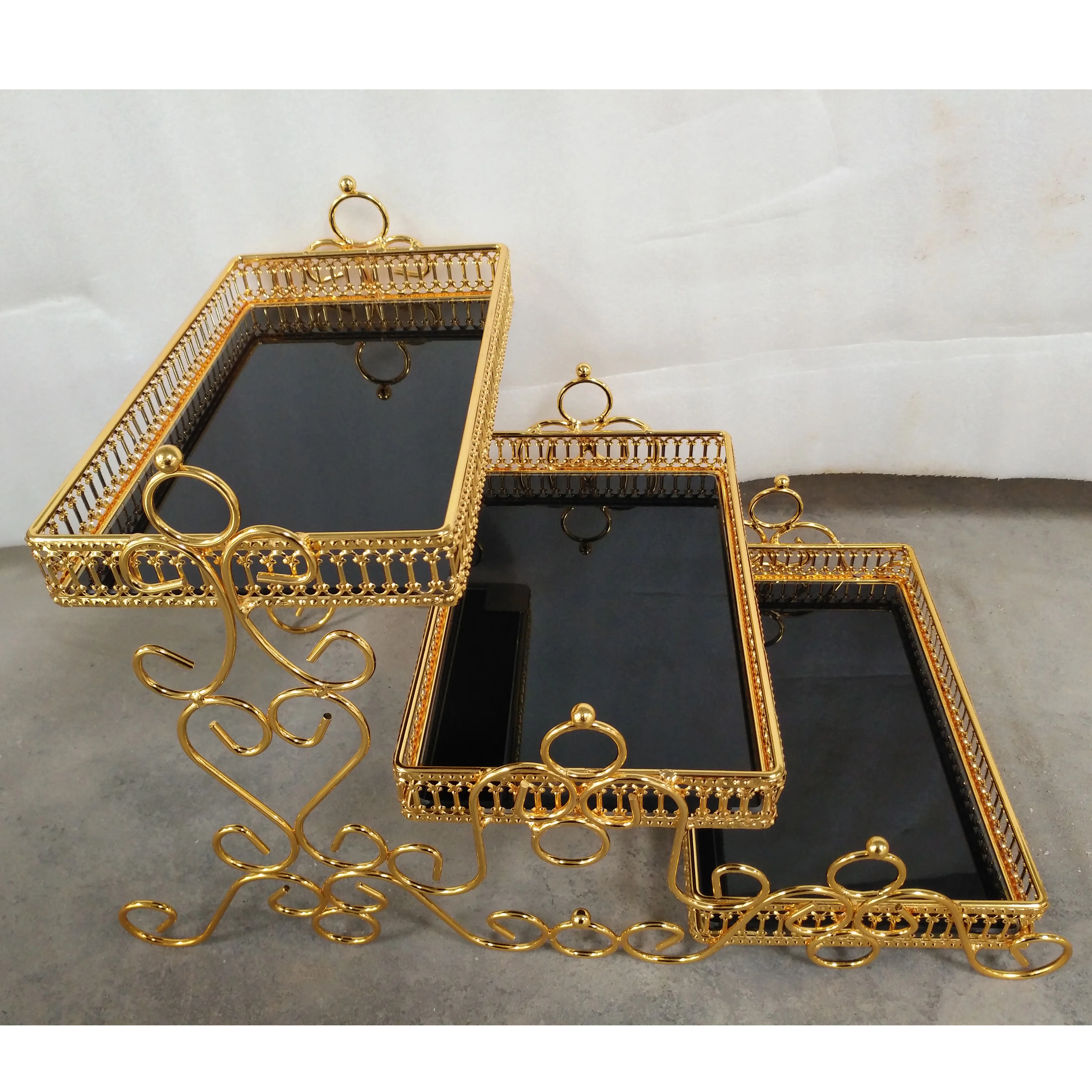 Gold Cake Stand 3 Tier Cake Tools Wedding Glass Cake Stand Set Wholesale