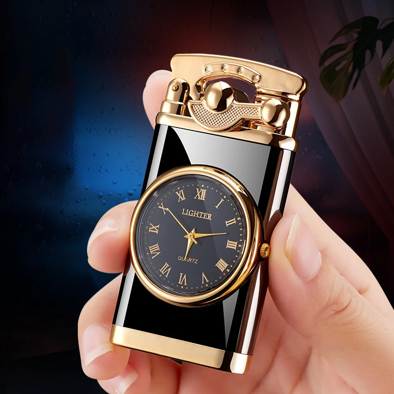 New Metal Windproof Straight Watch Lighter Custom Outdoors Lighter Blue Flame Cigarette Lighter Men Gifts