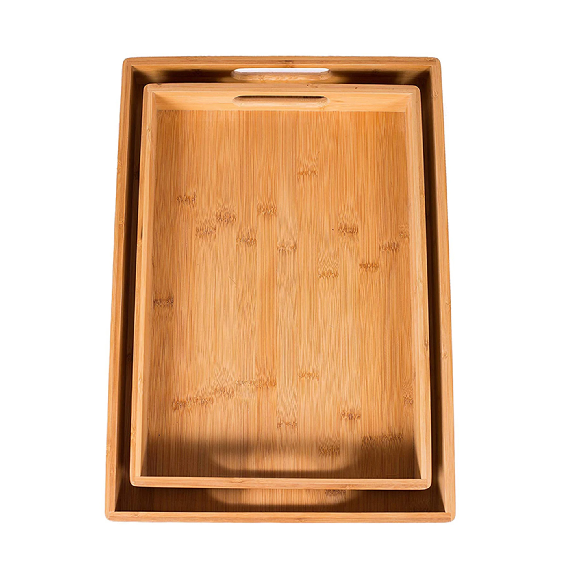 Custom Size Decorative Bamboo Wooden Coffee Tea Breakfast Food Tray Wood Serving Trays Set With Handles