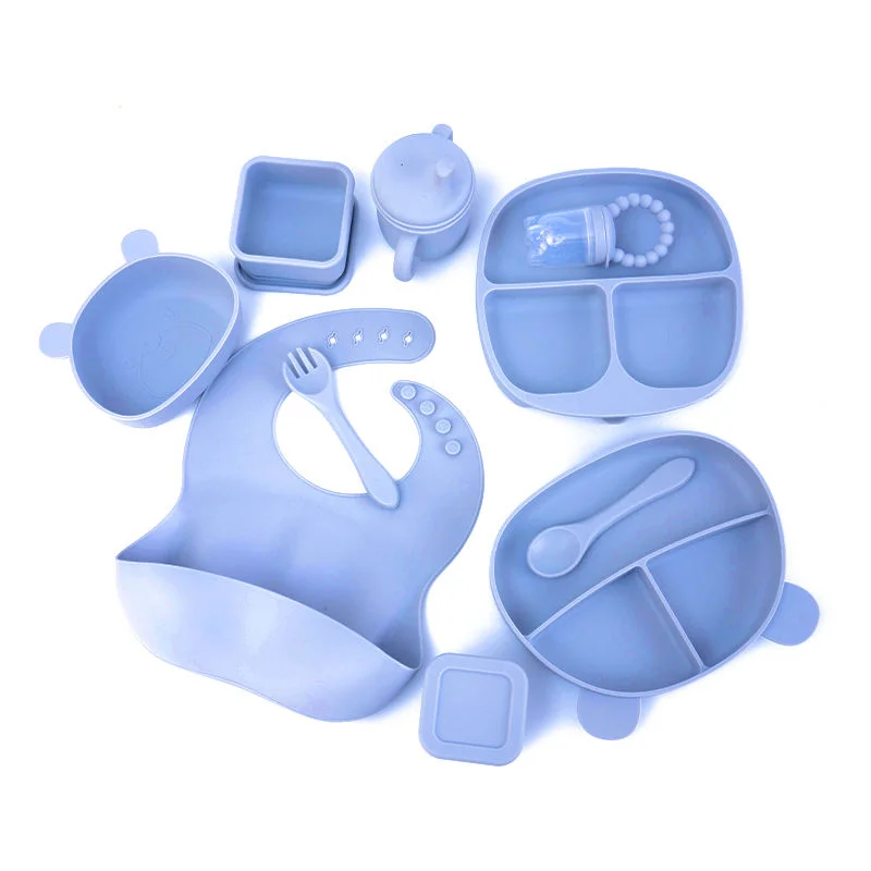Tableware Set Silicon Babi Feed Spoon Plate Bib Food Grade Baby Product Bpa Free Bowl Silicone Feeding Set Baby