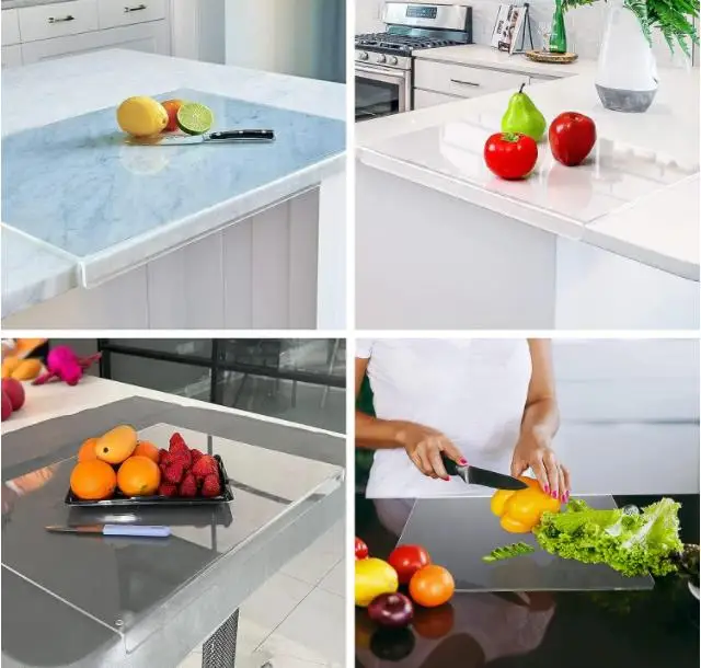 2023 NEW Acrylic Anti-Slip Transparent Cutting Board with Lip for Counter Countertop Protector