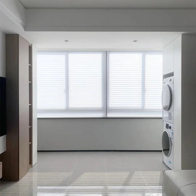 light filtering customized fabric shangri-la shades electric rechargeable moptor smart voice control shangri-la blinds