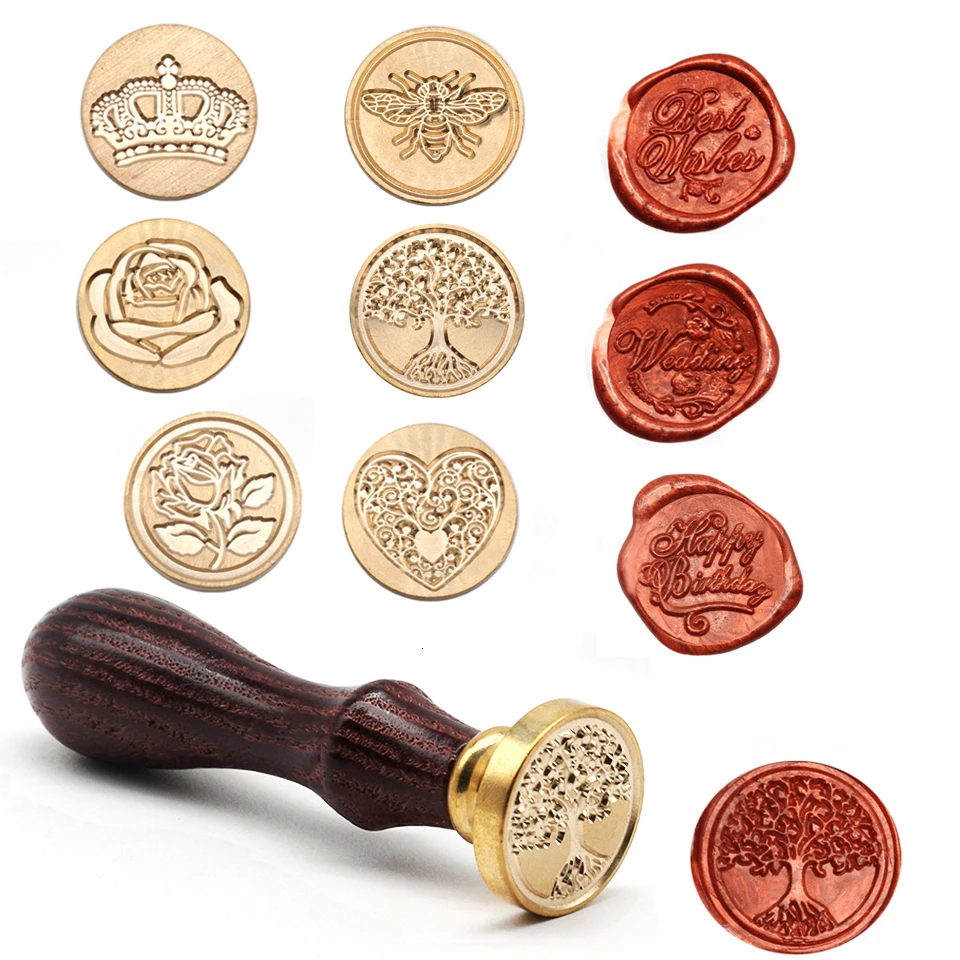 Scrapbooking stempel Craft Wedding Decoration Retro Happy Birthday Antique Wooden Sealing Tree Pattern Wax Seal Stamps