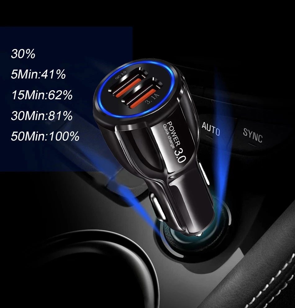  Прямая продажа с фабрики 30 Вт Быстрая зарядка QC 3 0 Автомобильное зарядное устройство Mini Dual Usb со