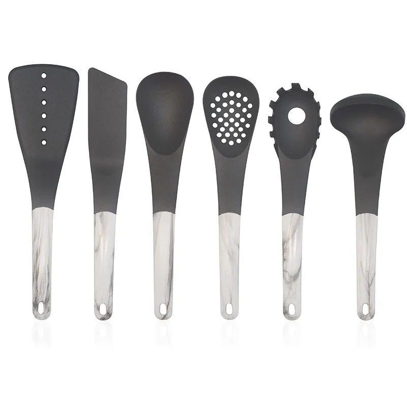 Classic Design Non Stick Kitchen Cooking Tools Food Grade Nylon Kitchen Utensil Set with Marble Texture Handle