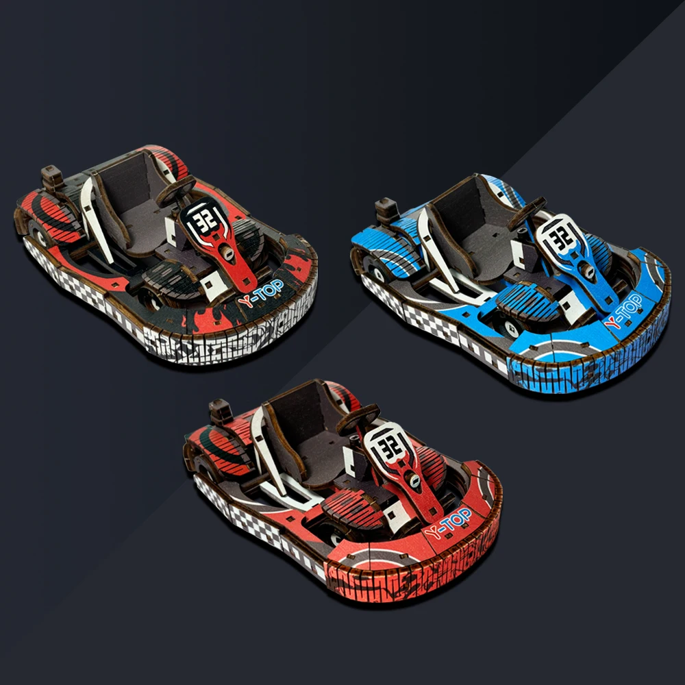 New Original Design Mini Go Kart Model Car Toys Wooden 3D Puzzle Colorful Cars Puzzles Educational Assembly Kits Racing Game