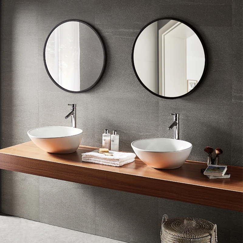 Modern Simple Indoor Decorative Large Round Matte Black Metal Framed Wall Mounted Silver Glass Mirror For Bathroom Washing Room