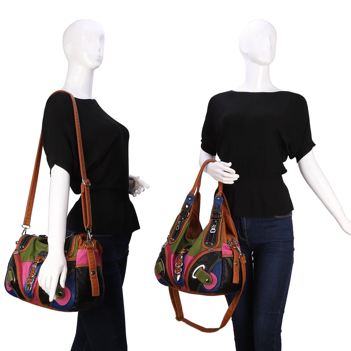 Angel Kiss Brand Tote Handbags New Arrival Women Patchwork Handbag Multi Color Combination Shoulder Bag PU Casual Tote Fashion