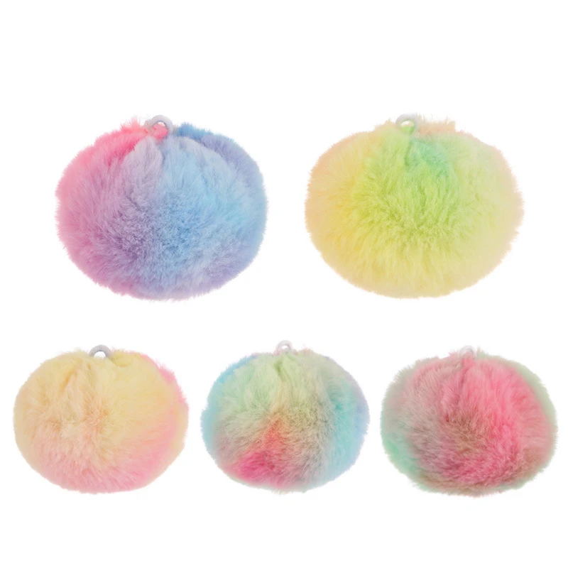 8cm tie dye diy color rubber band hairball keychain pendant fluffy ball