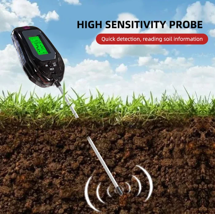 5 in 1 Soil PH Meter Tester Digital Temperature/Humidity/Sunlight/Moisture Garden Soil Acidity Analyzer for Farm Plants