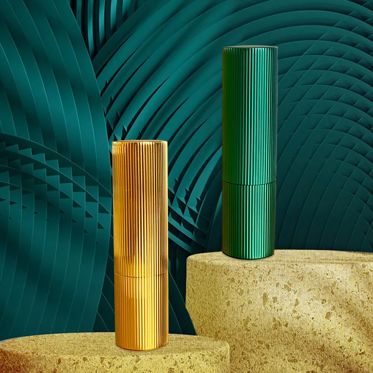 Luxury Shiny Gold Round Empty Aluminum Shell Lipstick Tube Container