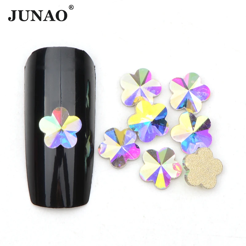 JUNAO Bulk Packing 6mm Flower Shape Nail Crystal Strass Glass Crystal Stones Flatback Nail Rhinestone For DIY Nails