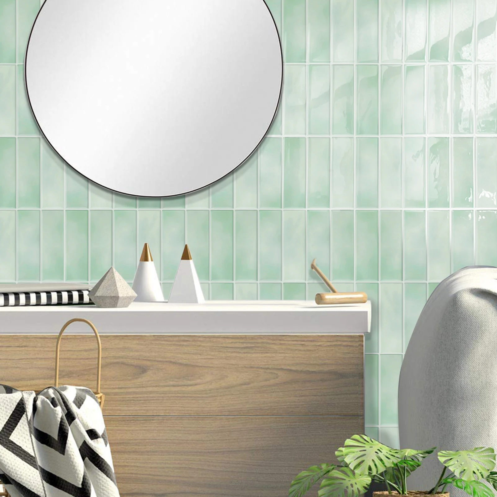 Home decoration  Green Wallpaper 3d Tiles Subway self adhesive Wall Tiles living room Kitchen Bathroom  Backsplash