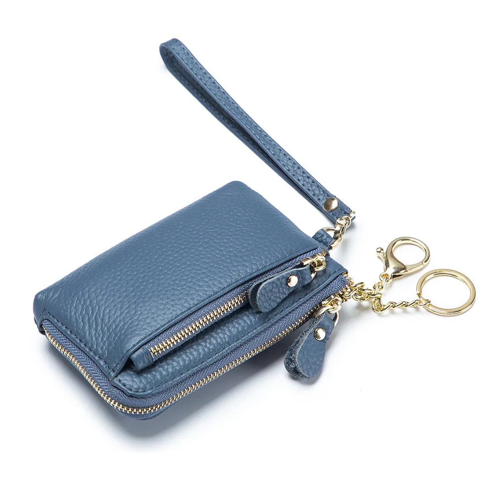Boson Brand New Simple Handmade Women Short Zipper Keychain Genuine Leather Coin Purse