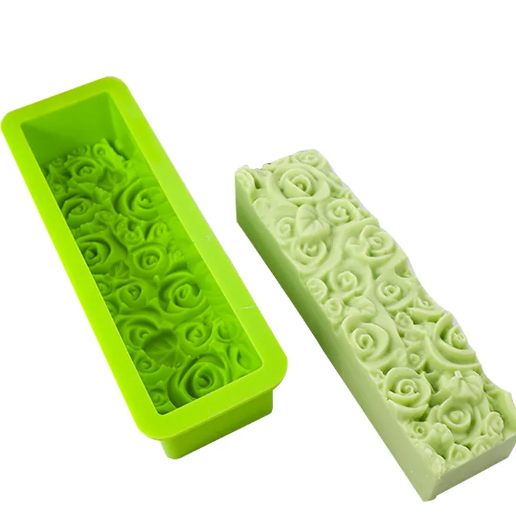 Custom made Extra Thick 3d molde de silicone rose flower rectangular moulds making designed loaf silicone mold soap big