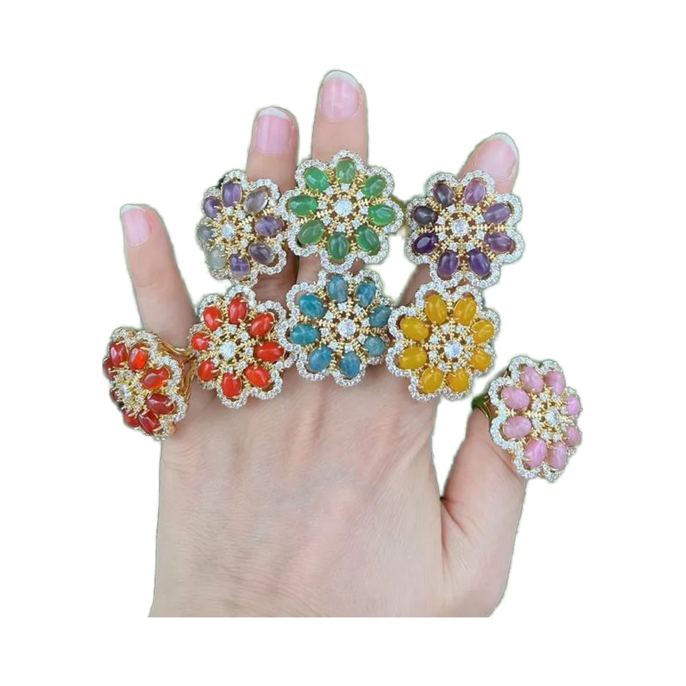 High Quality Nature Gemstone Rings for Girls Amethyst Red Coral in Many Different Colors for Parties Jewelry