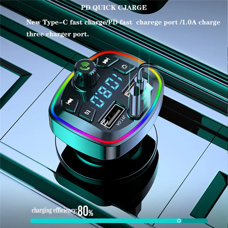 USB 4.2A Car Wireless 5.0 Charger FM Transmitter PD 18W Type-C Dual Colorful MP3 Music Player